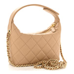 Shiny Caviar My Cush Hobo Clutch With Chain Beige