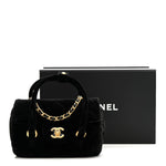 Velvet Quilted Mini Top Handle Flap Black