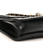 Shiny Lambskin Flap Clutch With Chain Black