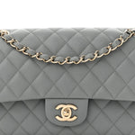 Caviar Quilted Medium Double Flap Grey
