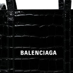 Shiny Calfskin Logo Crocodile Embossed XXS Everyday Tote  Black