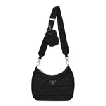 Re-Nylon Triangle Padded Patchwork Shoulder Bag Black
