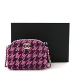 Tweed Quilted Mini Clutch With Chain Purple