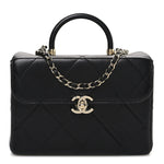 Shiny Calfskin Quilted CC Handle Vanity Flap Bag Black