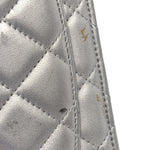 Metallic Lambskin Quilted Clutch With Chain Silver