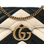 Calfskin Matelasse Super Mini GG Marmont Shoulder Bag Black White