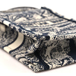 Canvas Toile de Jouy Reverse Embroidered Mini Book Tote Phone Bag Blue