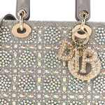 Calfskin Satin Celestial Bead Embroidery Embroidered Small Lady Dior Grey Multicolor
