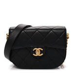 Calfskin Quilted Moon Messenger Black