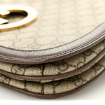 GG Supreme Monogram Textured Dollar Calfskin Web Medium Blondie Top Handle Shoulder Flap Bag Beige Ebony New Acero
