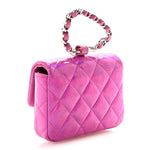Patent Lambskin Quilted CC Hook Card Holder Pink