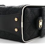 Braided Raffia Calfskin Quilted Mini Chanel 25 Handbag Black White