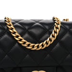 Lambskin Quilted Mini Rectangular Sweet Camellia Flap  Black