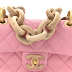 Lambskin Wenge Quilted Mini Fashion Wood Square Flap Pink