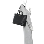Textured Dollar Calfskin Medium Ophidia Shoulder Tote Bag Black