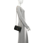 Shiny Lambskin Quilted Dynasty Wallet On Chain WOC Black