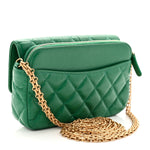 Aged Calfskin Quilted Reissue 2.55 Phone Holder With Chain Green