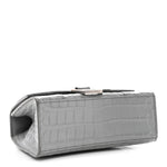 Shiny Calfskin Crocodile Embossed Hourglass Top Handle Bag XS Balenciaga Grey