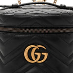 Calfskin Matelasse Chevron Mini GG Marmont Top Handle Bag Black