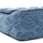Denim Quilted Camellia Sweetheart Mini Flap Blue