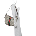GG Supreme Monogram Web Ophidia Half Moon Hobo Brown