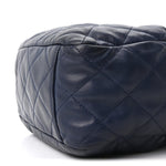 Lambskin Quilted Chain Drawstring Bag Navy Blue
