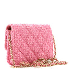 Tweed Quilted Flap Chain Waist Bag Pink
