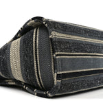 Striped Canvas Small Deauville Tote Dark Grey