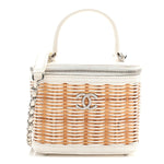 Calfskin Raffia Small Vanity Case Bag White Beige