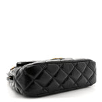 Shiny Crumpled Calfskin Quilted Small Wavy CC Hobo Black