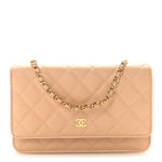Caviar Quilted Wallet on Chain WOC Beige
