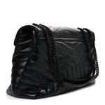 Calfskin Y Quilted Monogram Monochrome Large Loulou Chain Satchel Black