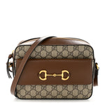 GG Supreme Monogram Small Horsebit 1955 Shoulder Bag Beige Brown Sugar
