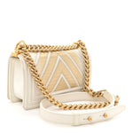 Lizard Chevron Small Boy Flap White Gold