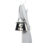 Canvas Spalmato Vernice Roses Medium Peekaboo I SEE U Satchel Black Grezzo