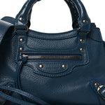 Grained Calfskin Neo Classic Silver Hardware Mini City Petrol Blue