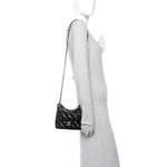 Shiny Crumpled Calfskin Quilted Small Wavy CC Hobo Black