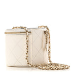 Lambskin Quilted Round Small Vanity Case With Chain White Black