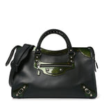 Smooth Calfskin Metallic Patent Giant 12 Silver Hardware City Vert Poker Fonce