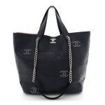 Calfskin Tweed Small Logo Eyelets Shopping Tote Navy Blue