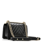 Caviar Chevron Quilted Small Boy Flap Black
