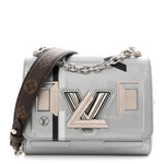 Calfskin Monogram Spaceship Embossed Twist Shoulder Bag PM Argent
