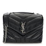 Calfskin Y Quilted Monogram Small Loulou Chain Satchel Black