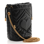 Calfskin Matelasse Mini GG Marmont 2.0 Bucket Bag Black