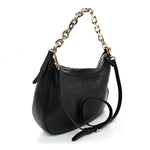 GG Grainy Calfskin Emblem Large Half Moon Shoulder Bag Black