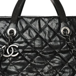 Crumpled Grained Calfskin Quilted CC Crave Tote Black