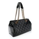 Glazed Calfskin Quilted Perfect Edge Tote Black