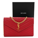 Grain De Poudre Matelasse Chevron Monogram Chain Wallet New Red
