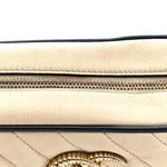 Vintage Effect Calfskin Matelasse Diagonal Small Torchon GG Marmont Chain Shoulder Bag Mystic White Blue Agata