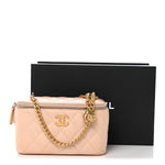 Lambskin Quilted Sweet Camellia Small Vanity Case With Chain Pink